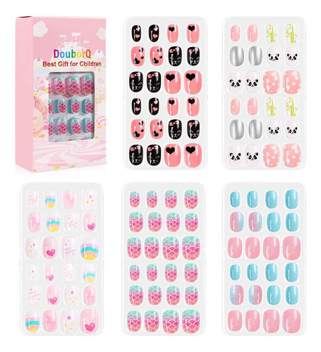 120pcs Para Niños Uñas Falsas Preglue Pegado De Cubierta