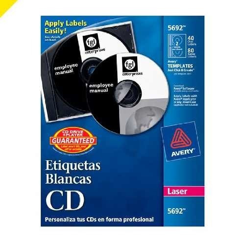 40 Etiquetas Adhesivas Blancas Cd Dvd Avery Laser Discos