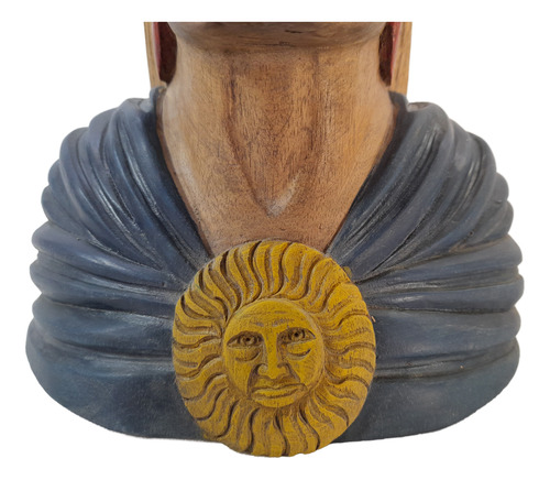 Busto Cabeza Indio Aborigen Tallada En Madera Policromada Marrón (Usado)
