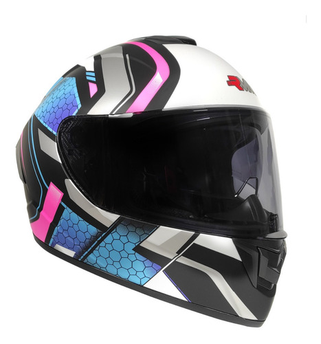 Casco Rmm Cerrado Rosa Blanco Azul Mica Negra Lente Interno 