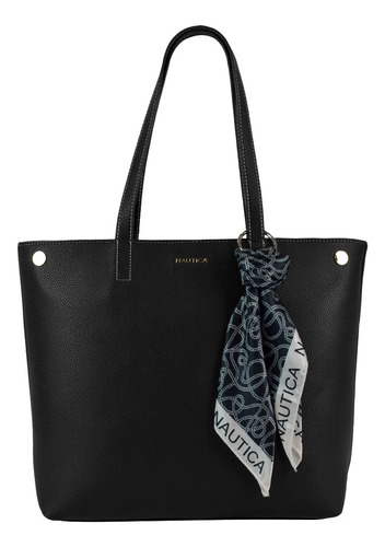 Bolsa Tote Para Dama - Nautica Acabado De Los Herrajes Metálico Color Negro Correa De Hombro Negro Diseño De La Tela Liso