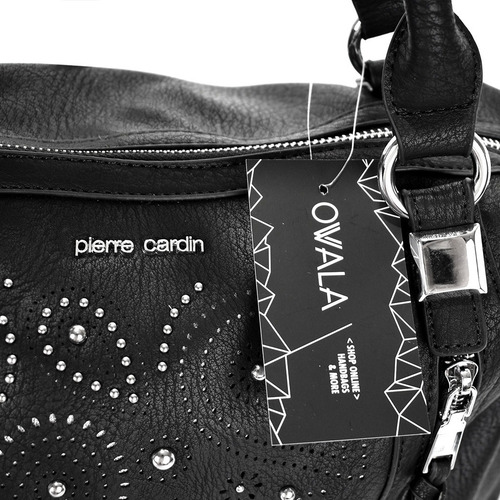 Cartera Importada Cuero Sintetico Negra Tachas Pierre Cardin