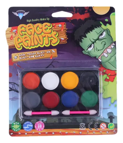 Set De Maquillaje Halloween Snazaroo – 5 Colores (Negro, Blanco, Rojo, Verde, Naranja) Con Pincel, Esponja E Instrucciones Paso A Paso