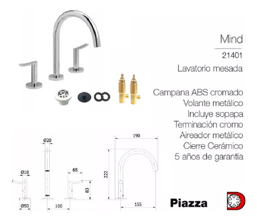 Griferia Baño Mind Piazza Ducha Lav Bidet Cierre Cerámico