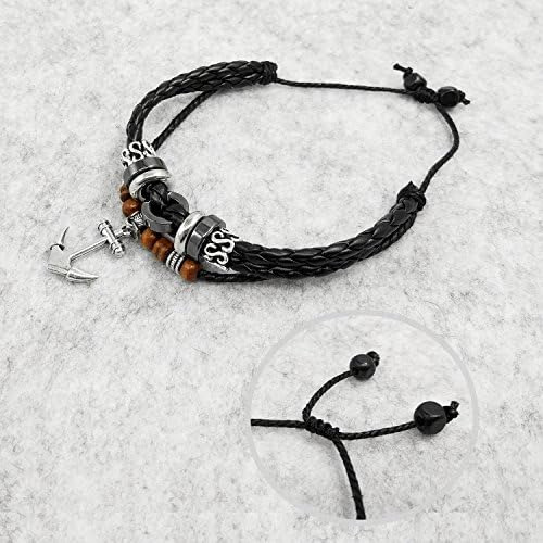 Suyi Pulsera Trenzada Tejida De Cuero Ajustable Multicapa Pu