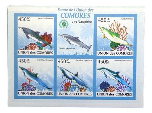 Comores Fauna, Bloque 5 Sellos Delfines 2009 Mint L9345