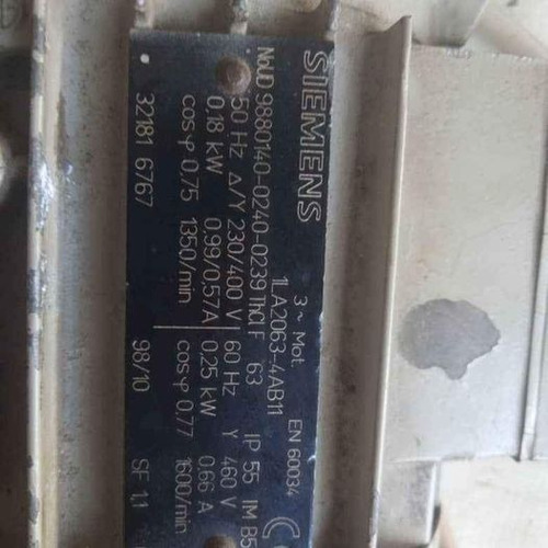 Imagen 4 de 4 de Motor Siemens Trifásico 0.75 Hp 220-240-400-460 V. 1600 Rpm