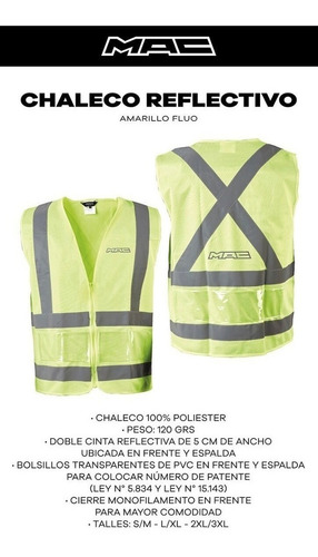 Imagen 5 de 6 de Chaleco Moto Reflectivo Mac Fluo Seguridad Devotobikes