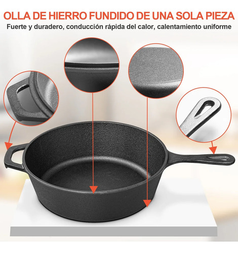 2 En 1 Olla Y Sartén Combinados De Hierro Fundido 26cm 4.7l
