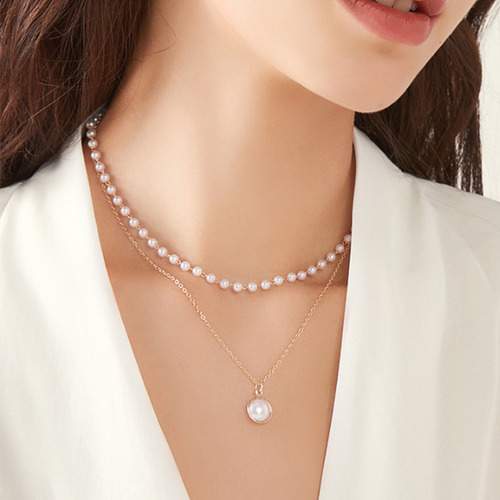 Collar Tipo Gargantilla De Doble Perla Para Mujer, Cadena De