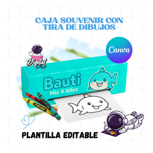 Plantilla Editable Canva Caja Souvenir Con Tira De Dibujos.
