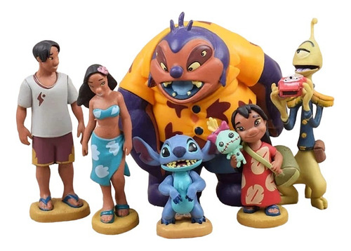 Pack 6 Miniaturas Lilo & Stitch Jumba Jookiba Nani xepa 12cm