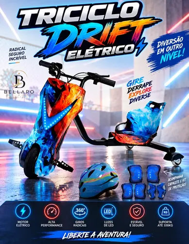 Patinete Triciclo Infantil Drift Elétrico Brinquedo 100kg