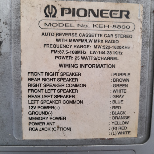 Imagem 6 de 7 de Toca Fita Cassete K7 Pioneer Keh 8800 Rádio Funcion Fita Não