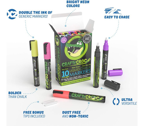 Marcadores De Tiza Liquida Crafty Croc 10 Piezas Neon