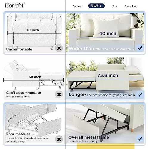 Esright Silla Cama De 40 Pulgadas, Futón Convertible 3 En 1