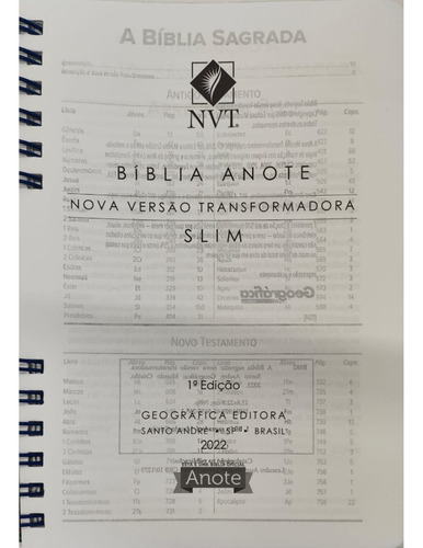 Bíblia Rei Soberano Nvt Anote Slim Com Espiral