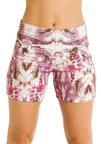 Shorts Feminino Estampado Com 2 Bolsos Frontais Academia