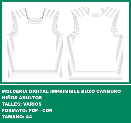 Molderia Digital Imprimible Buzo Canguro Niños Adultos 2x1