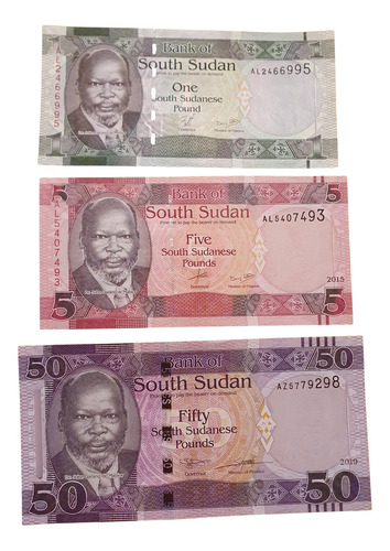 Sudan 3 Billetes Coleccion 1, 5 Y 50 Libras Sin Circular Unc