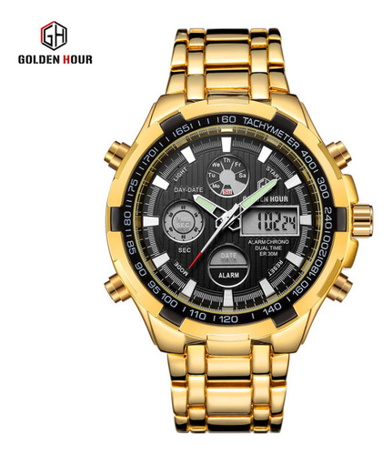 Reloj De Acero Inoxidable Goldenhour Con Calendario Led Y Al