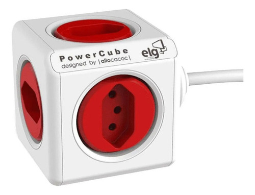 Adaptador Tomadas Power Cube 5 Tomadas 1.5m Bivolt Vermelho