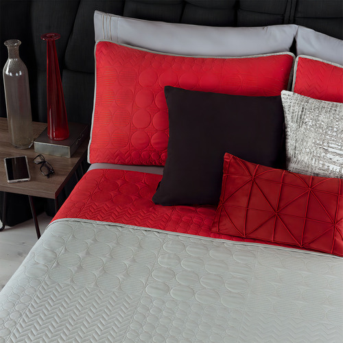 Edredón Ligero Doble Vista Real Textil + 2 Fundas de Almohada | Juego de Colcha Matrimonial, Color Rojo - Gris