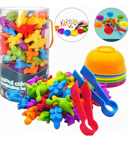 Brinquedo Montessori Classificação De Cores - Pinça Cor Animal Silvestre 36 Pçs