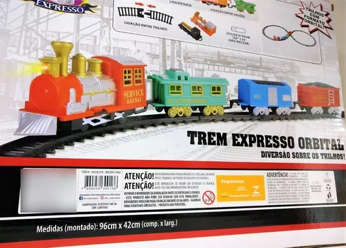 Trem Expresso Com 4 Vagões E Trilho Oval Brinquedo 78cmx26cm