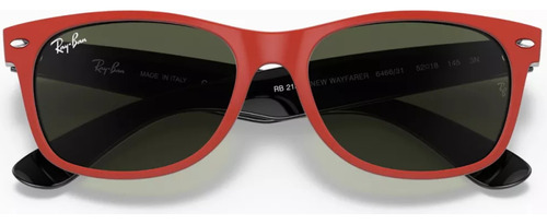 Anteojos Sol Ray Ban New Wayfarer Mix Rb2132 Rojo Small + Lente Verde Oscuro G15 Varilla Rojo Ferrari Armazón Rojo Ferrari