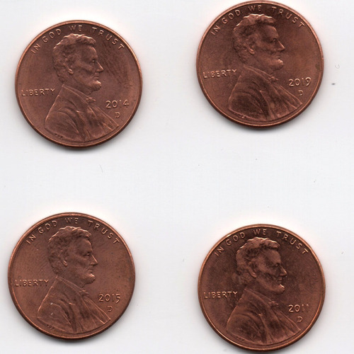 2011 2014 2015 2019 (4) One Cent Penny Escudo 1c  Bu Lincoln