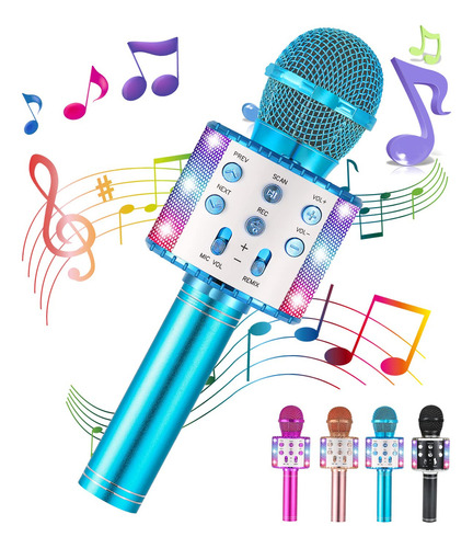 Micrófono De Karaoke Inalámbrico Bluetooth Para Niños, P. Color 3-blue Plus