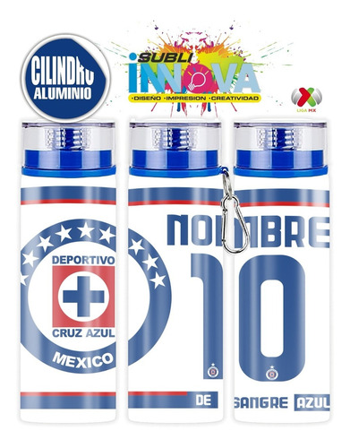 Termo Cilindro De Aluminio Cruz Azul Personalizado Liga Mx