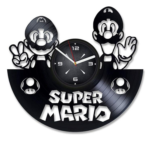 Reloj De Pared Con Disco De Vinilo Mario Luigi. Decoración P