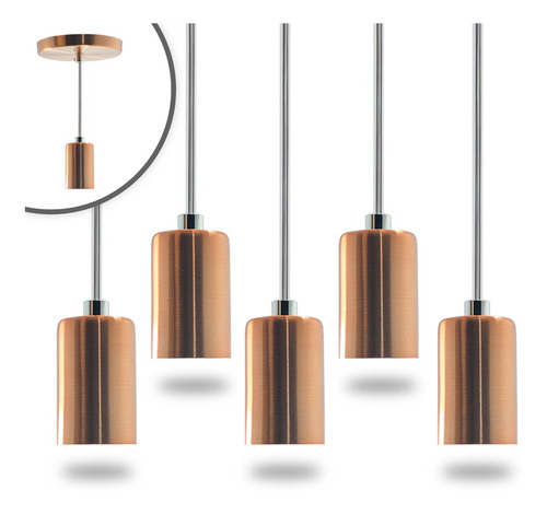 Iluminar Ambiente Kit 6 Pendente Soquete Copinho E27 Rose Gold 110V/220V