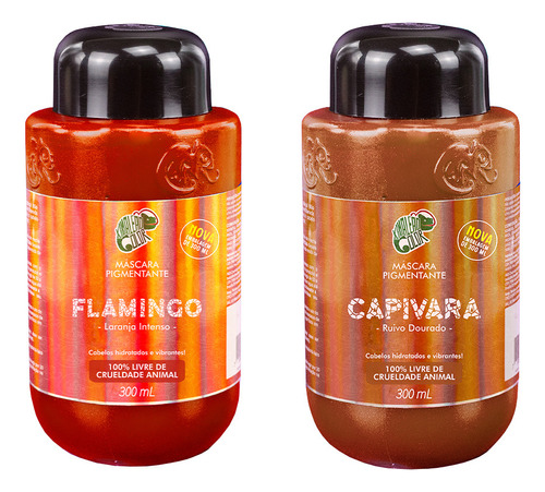  Kit Máscara Pigmentante Capivara + Flamingo 300ml Kamaleão Tom Ruivo Dourado + Laranja Intenso