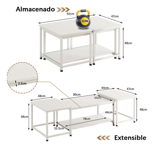 Mesa De Centro 2 Estantes Minimalista Mesa Lateral De Metal