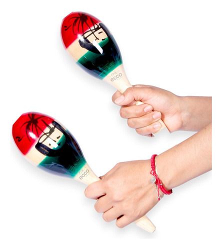 Maracas Musical Medianas De Madera Tricolor   Shaker