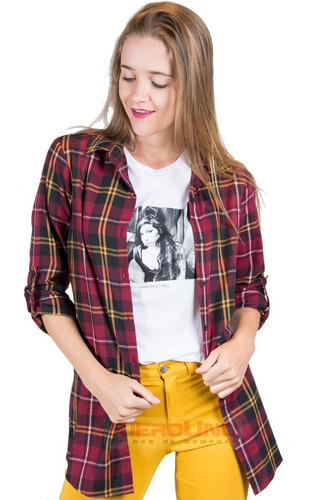 Camisa Amplia Escocesa Manga Larga Mujer Otoño Invierno