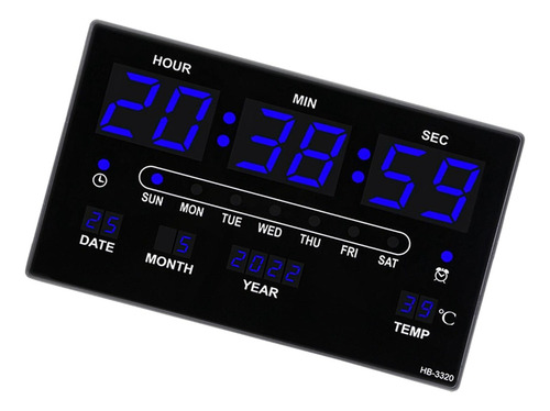 Reloj De Pared Digital Con Temperatura Interior Fecha Y Azul