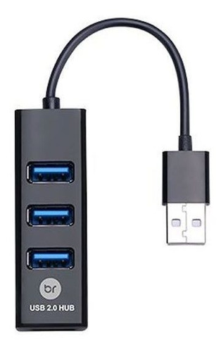 Hub Usb Mini 4 Portas 2.0 Bright 0059 Plug And Play Preto