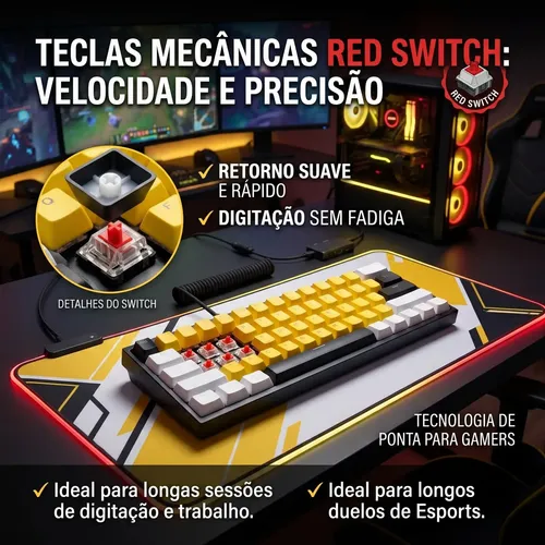 Teclado Mecânico Gamer Mk25 60% Rgb 61 Teclas Switch Red Usb