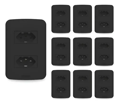 Kit 10 Tomadas Duplas 10a Canoa Black - Romazi | MercadoLivre