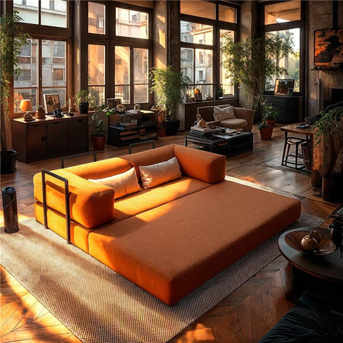 Pufe Sofá-cama Dobrável Terracota, Estrutura Metálica Industrial, Assento Confortável E Compacto, Ideal Para Sala, Quarto Ou Escritório, Funcional E Versátil Design Moderno Mod: Buble Flocos