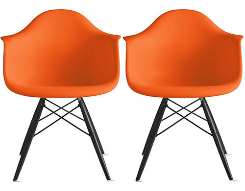 Juego De 2 Sillones De Plastico Naranja Con Patas De Madera 