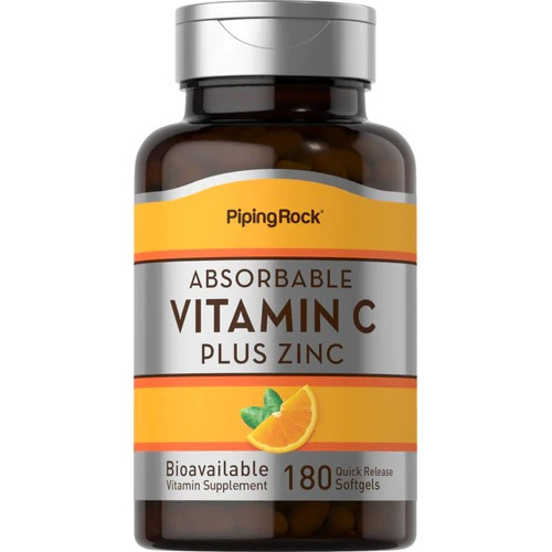 Vitamina C Absorbible + Zinc 180 Cápsulas, Piping Rock, Usa