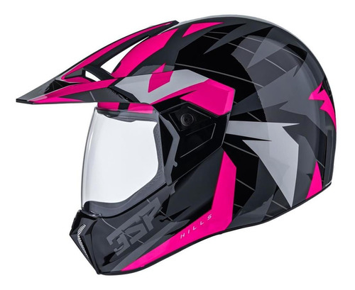 Capacete Bieffe 3 Sport Hills Cinza Rosa Brilho Moto Pala