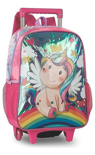 Mochila Escolar Com Alça Retrátil E Rodinhas Unicórnio