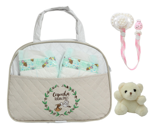 Kit Bolsa Saida Maternidade Bege Com 2 Fraldas E Acessórios