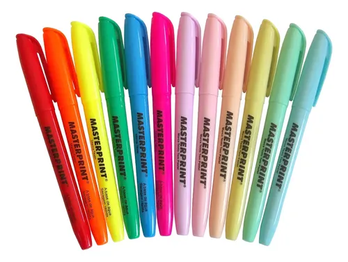 Marca Texto Caneta Masterprint 6 Neon + 6 Pastel Kit 12 Pcs